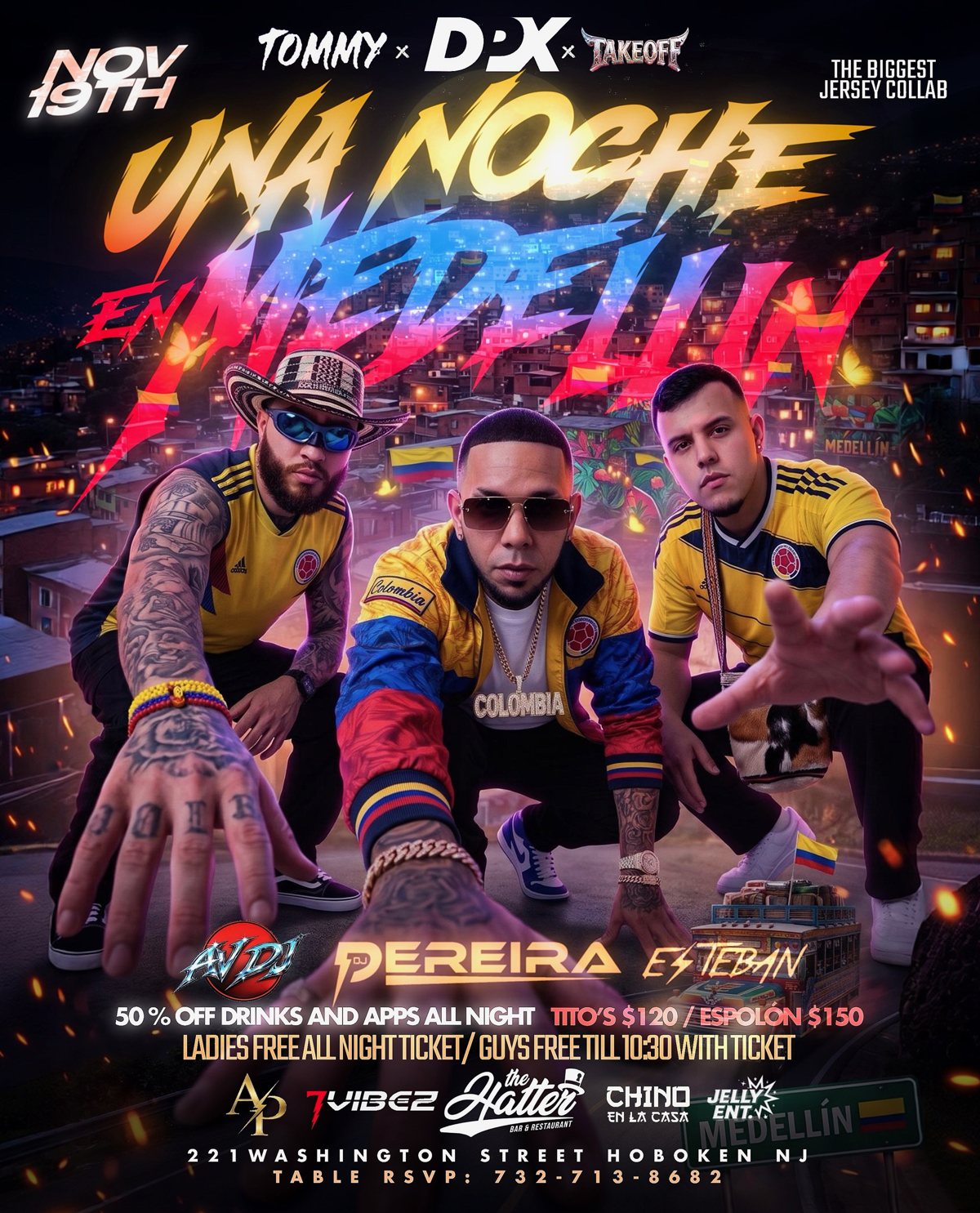 Una Noche en Medellín flyer, Thursday November 19 at The Hatter, Hoboken NJ