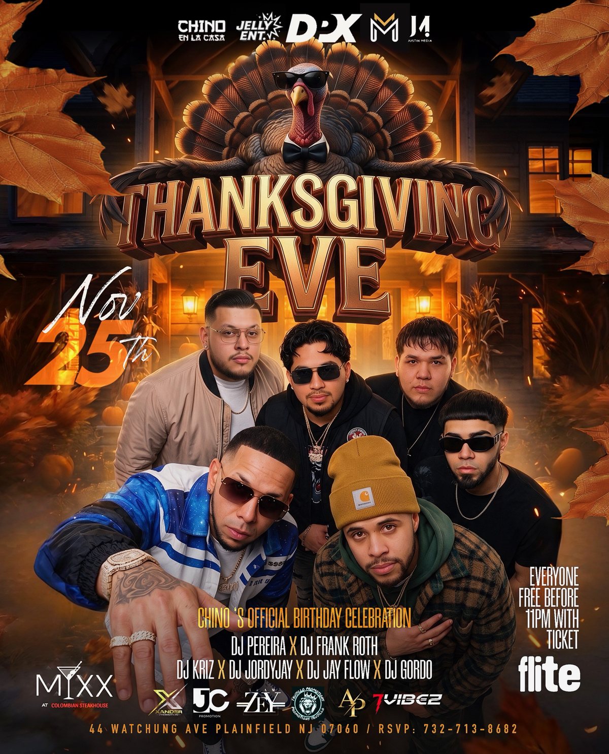 Thanksgiving Eve flyer, Wednesday November 25 at Mixx at Colombian Steakhouse, Plainfield NJ